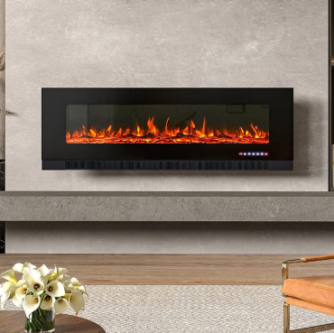 Electric Fireplace – 60-Inch Smart Wall-Mounted & Recessed Electric Fireplace with Adjustable LED Flames