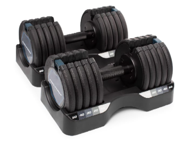 Tier 1 Adjustable Dumbbell Set – 5–50 lb Quick-Adjust Weights with Storage Tray (Pair)