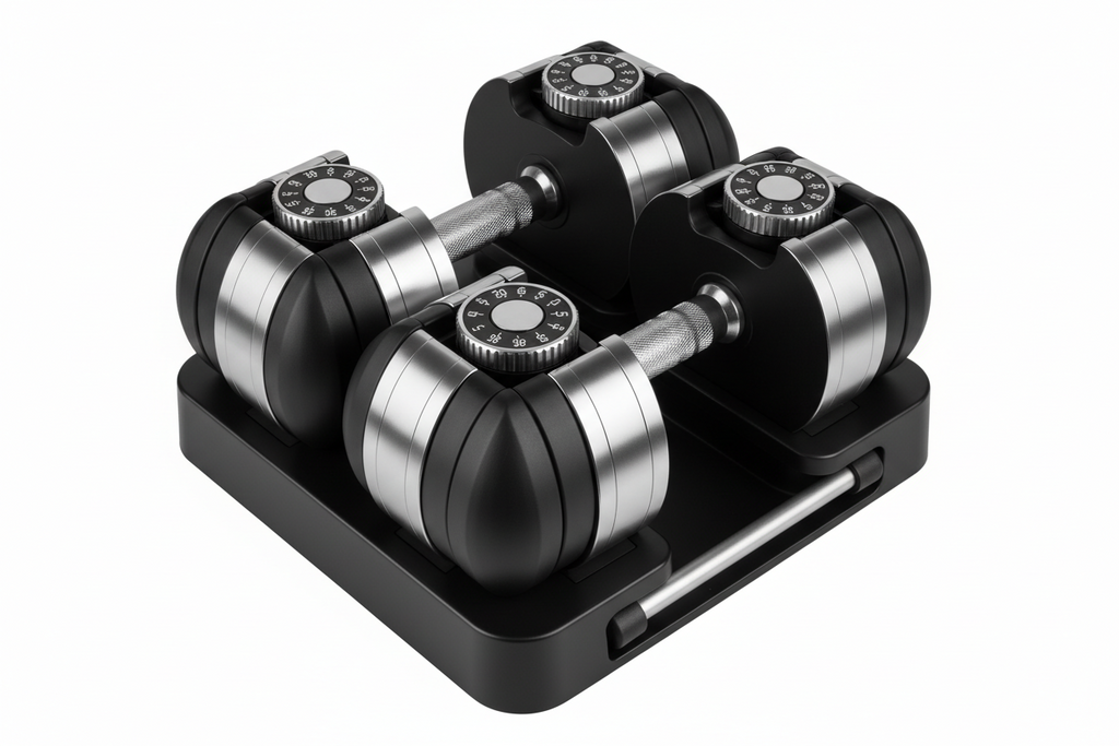Tier 1 Adjustable Dumbbell Set – 5–50 lb Quick-Adjust Weights with Storage Tray (Pair)