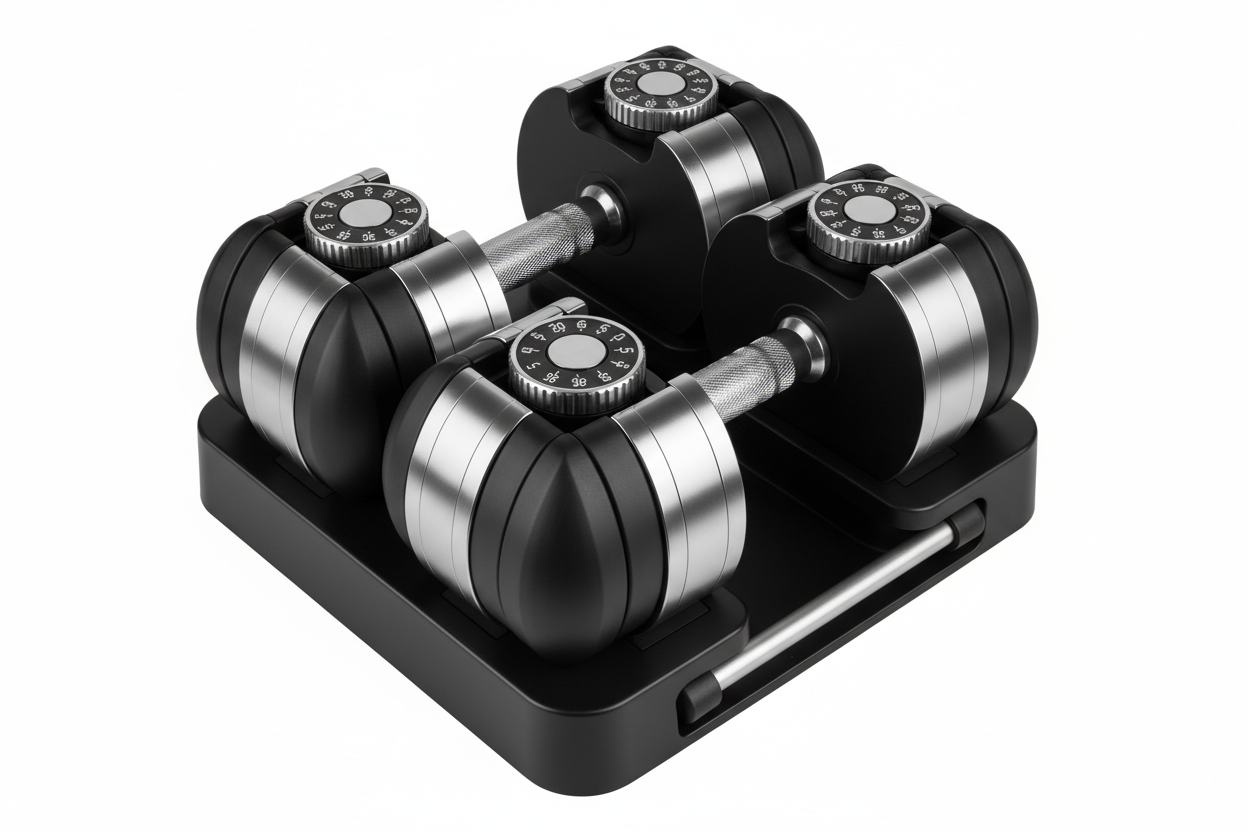 Tier 1 Adjustable Dumbbell Set – 5–50 lb Quick-Adjust Weights with Storage Tray (Pair)
