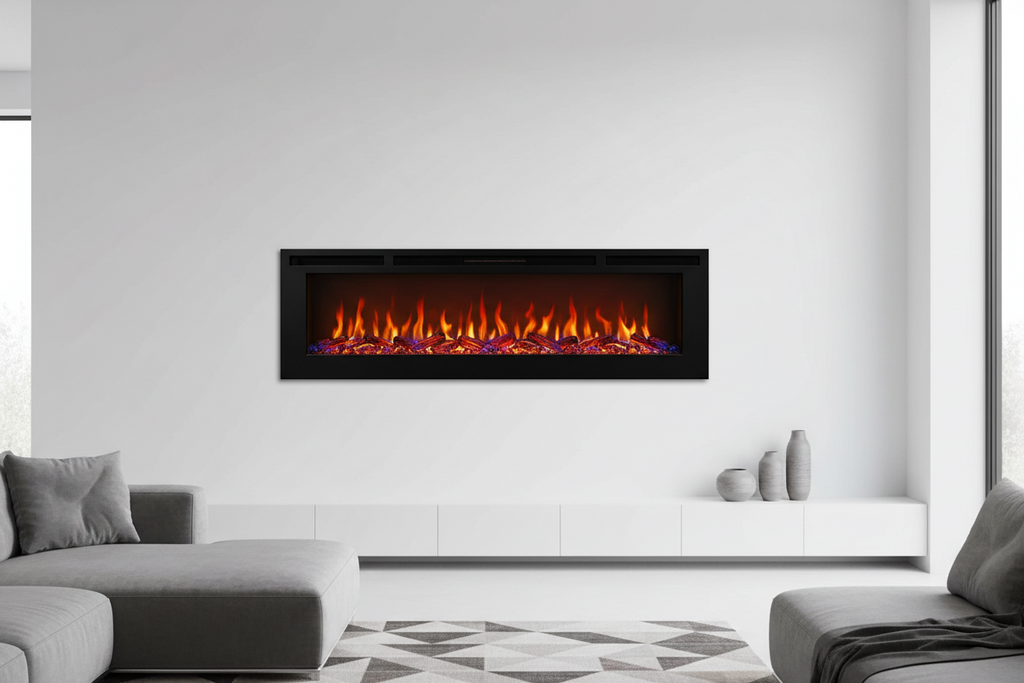 Electric Fireplace – 60-Inch Smart Wall-Mounted & Recessed Electric Fireplace with Adjustable LED Flames